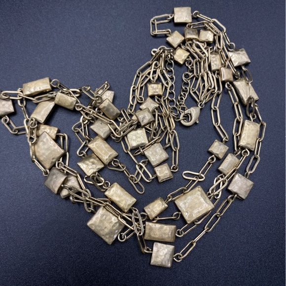 Gold Tone Multi-Strand Chain Hammered Statement Necklace - Picture 5 of 8